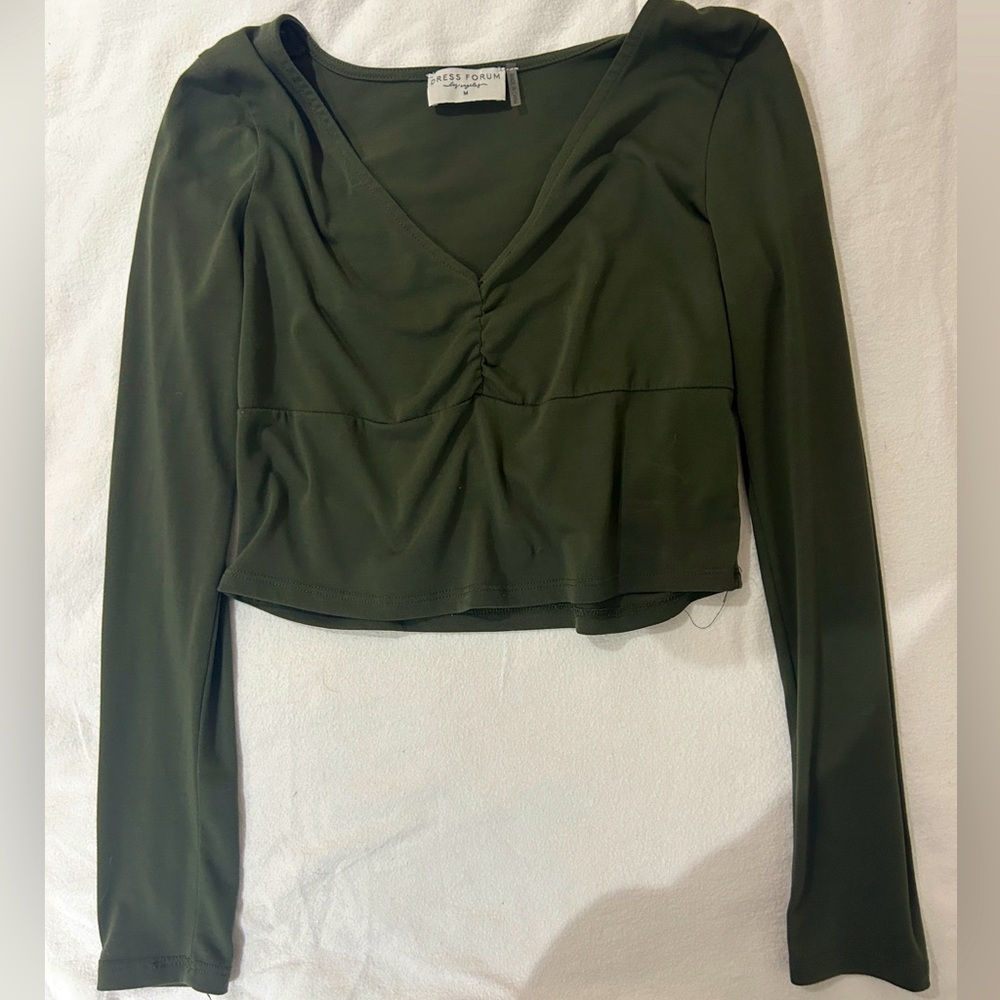 Army Green Cropped Long Sleeve